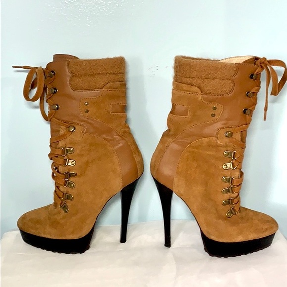 :Sold: Bebe Yvette III Suede Lace up Boots Tan - Picture 2 of 16